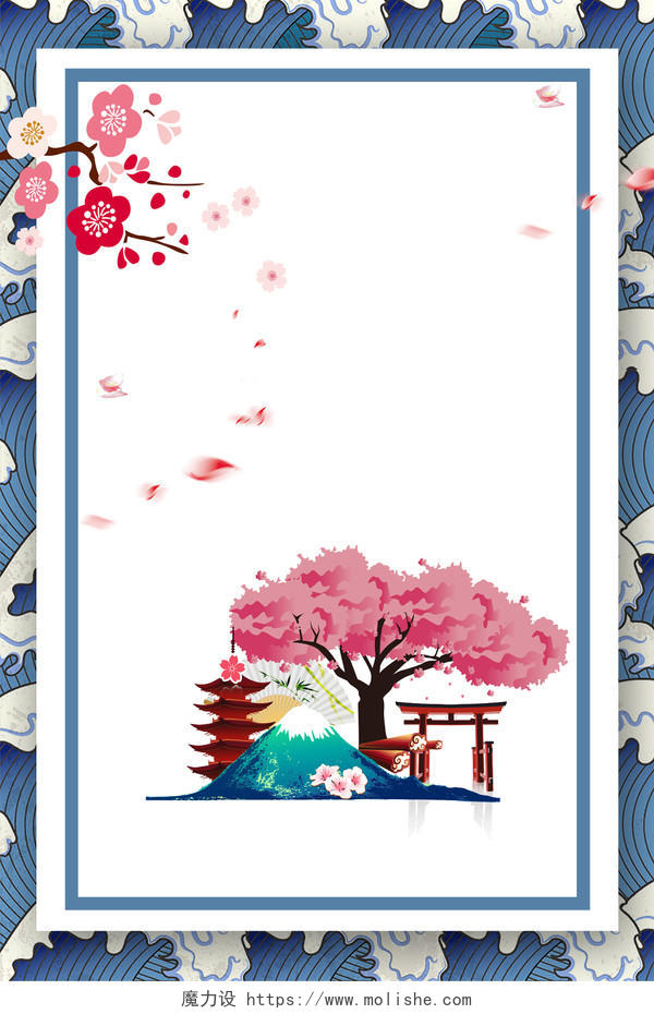 创意大气线条春天春季日本樱花花卉背景素材